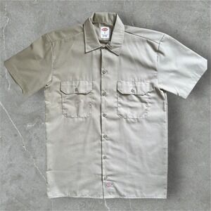 Dickies Mens Short Sleeve‎ Work Shirt Size Small Button Down Utility Top Beige